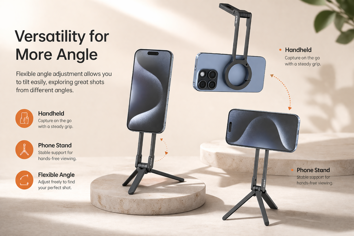 Magnetic Phone Tripod Stand with Adjustable Angles
