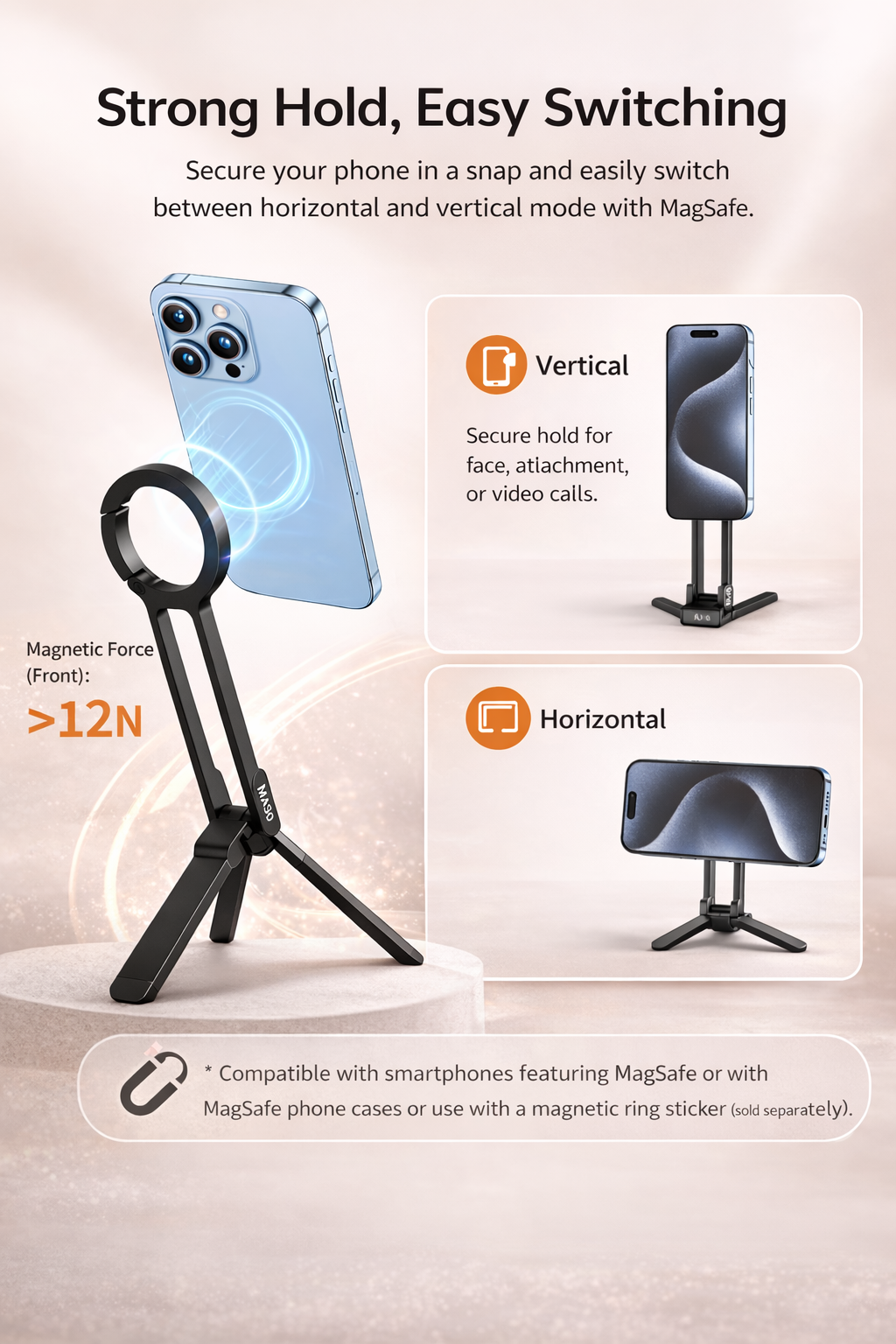 Magnetic Phone Tripod Stand with Adjustable Angles