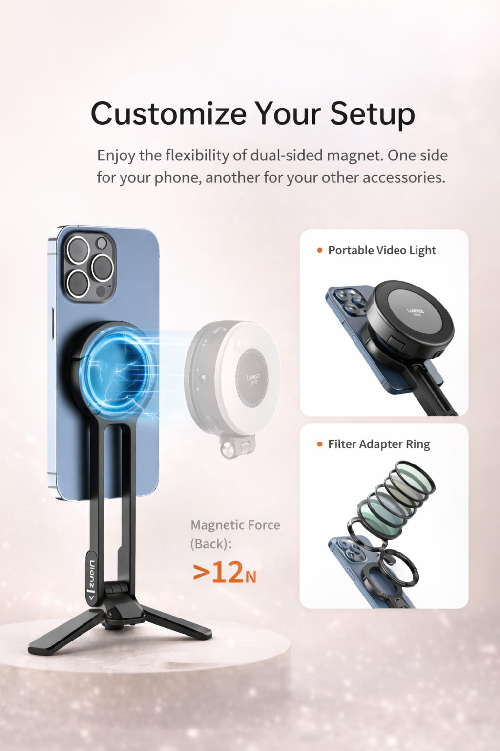 Magnetic Phone Tripod Stand with Adjustable Angles