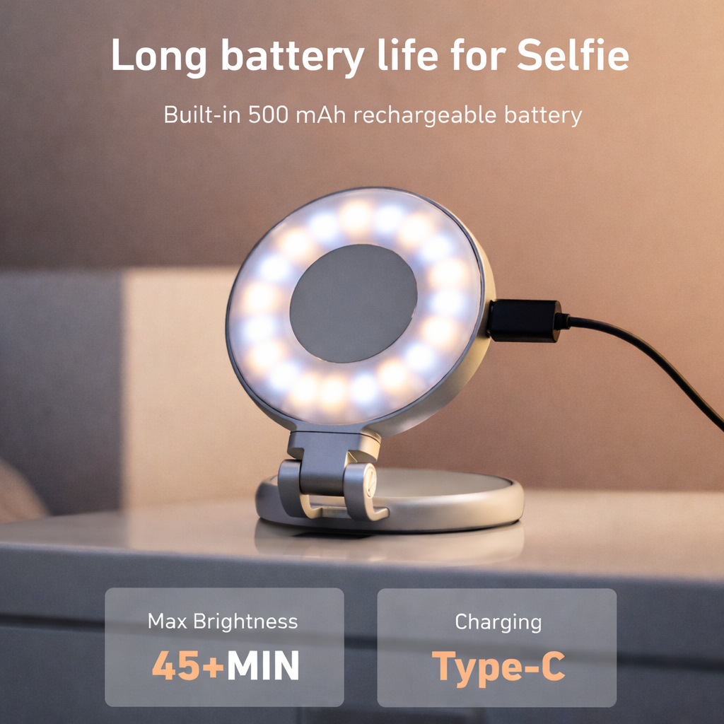 Magnetic Pocket Selfie Light with Built-In Mirror