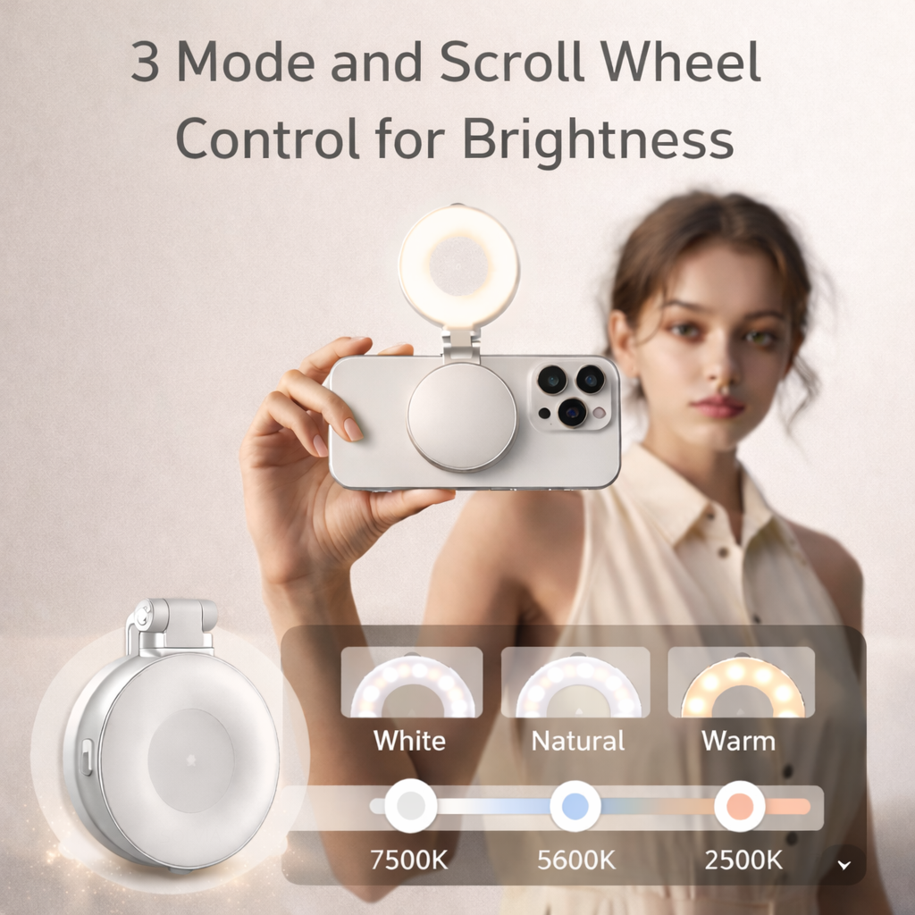 Magnetic Pocket Selfie Light with Built-In Mirror